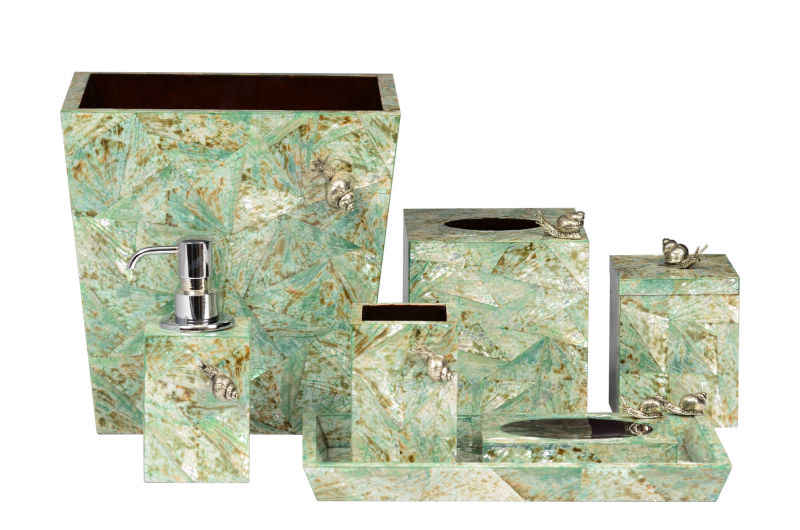 Abalone bath set with silver plated snail accent