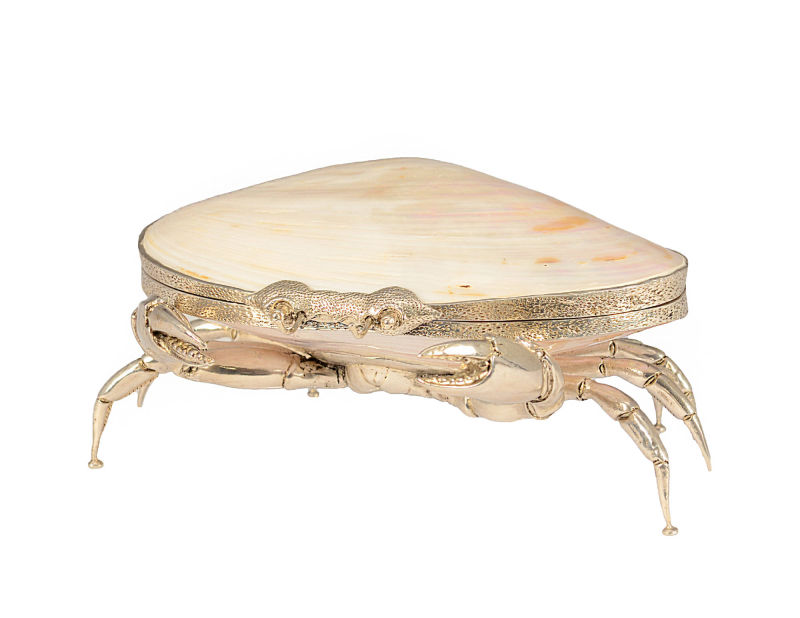 Silver plated large Crab trinket box with kabibi shell and trim