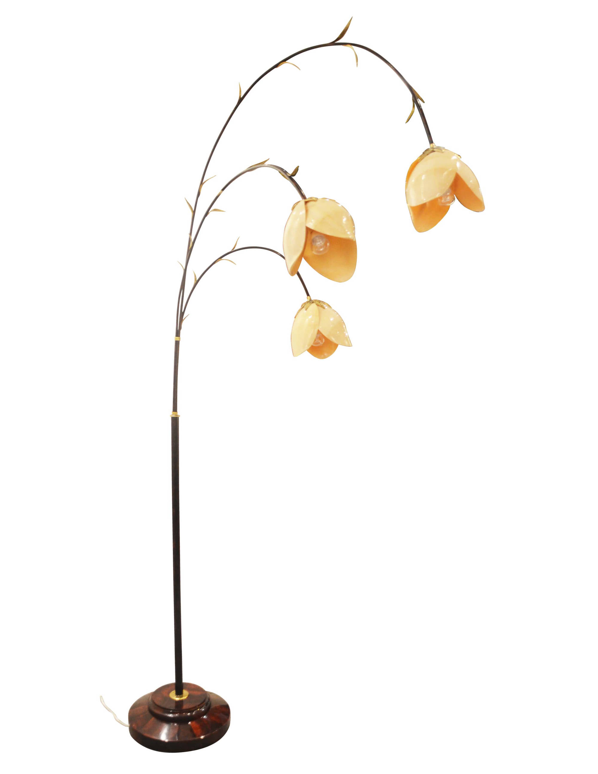 Floor Lamp - Metal Finish Post with Melo Shell Flowers on Crack Red Pen Shell Base 