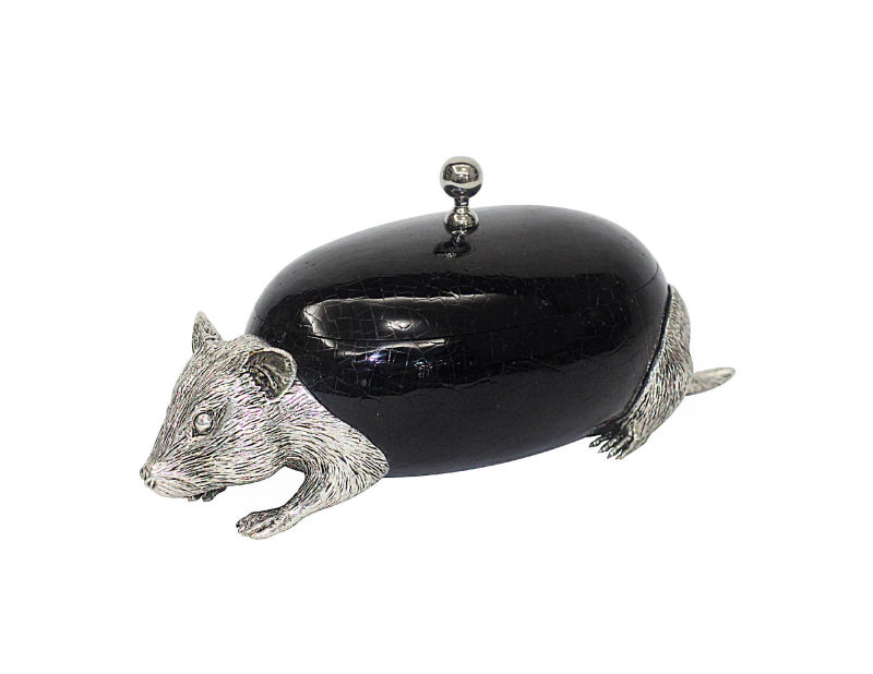 Silver plated Hamster trinket box inblack pen shell with silver plated ball handle
