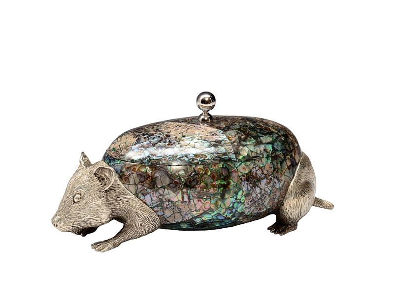 Silver plated Hamster trinket box in paua shell with silver plated ball handle