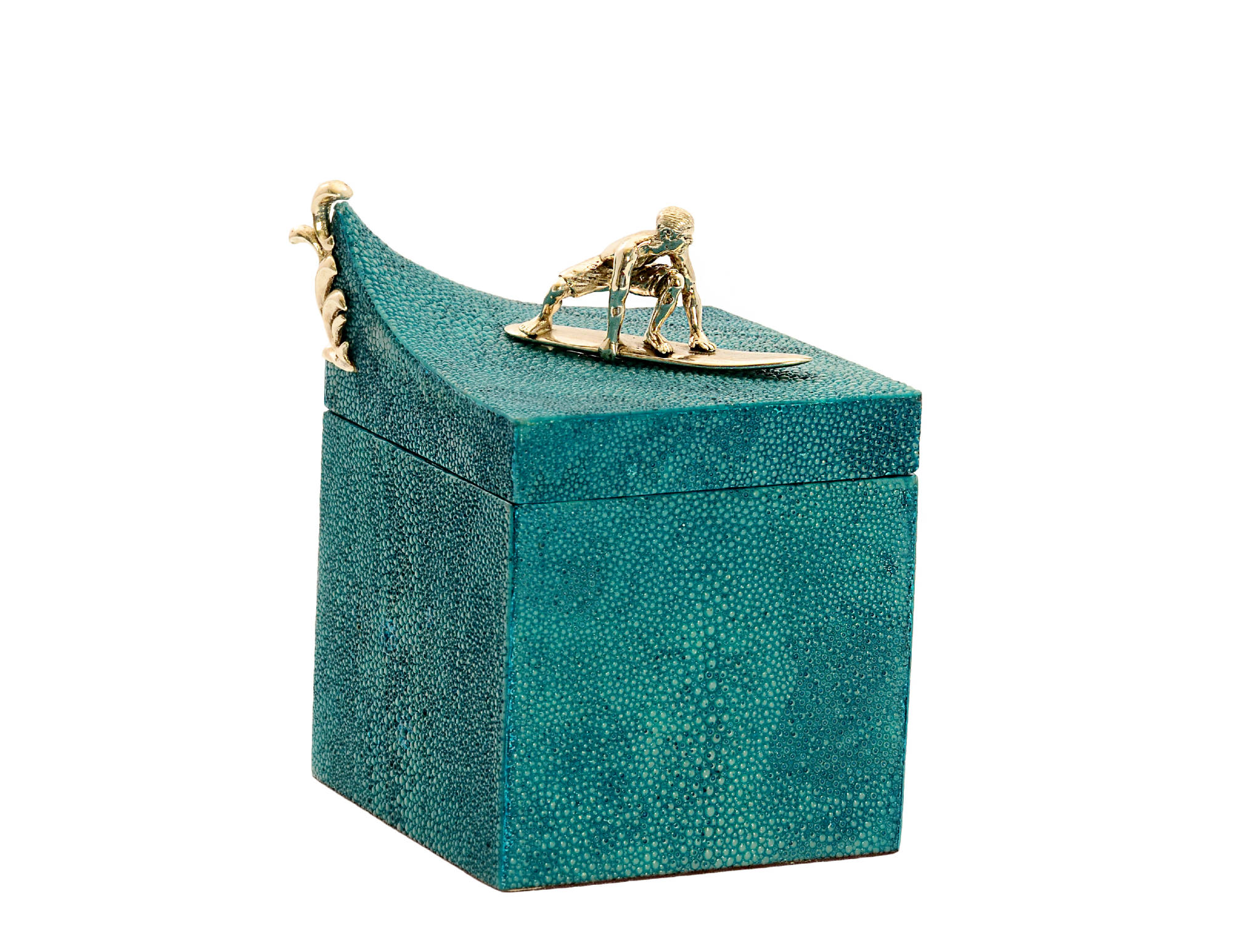 Dark blue surfing box in shagreen inlay with silver plated surfing man accent