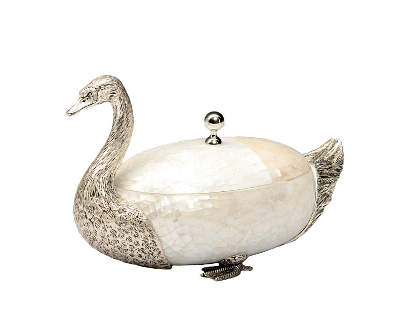 Silver plated Swan in kabibi inlay with silver plated ball handle